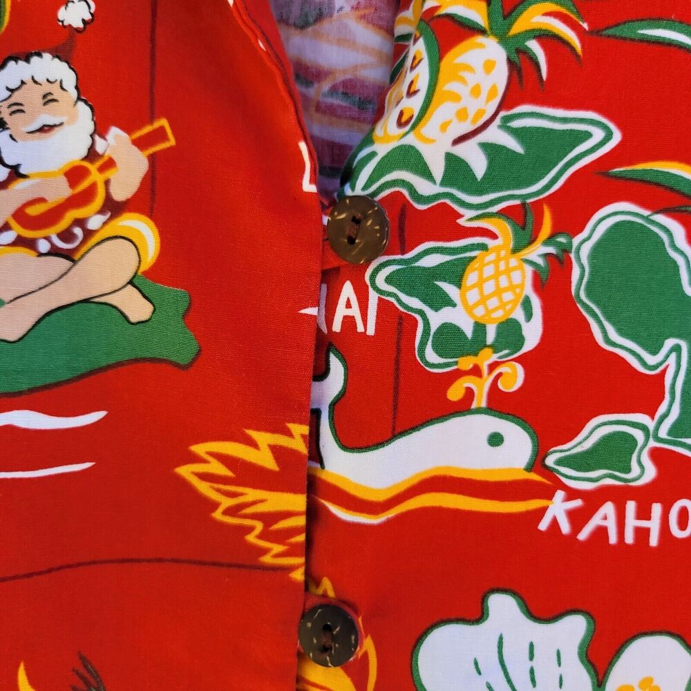 Hilo Hatties Santa On Vacation Faux Wooden Button Up Shirt Womens Size L - Picture 4 of 9